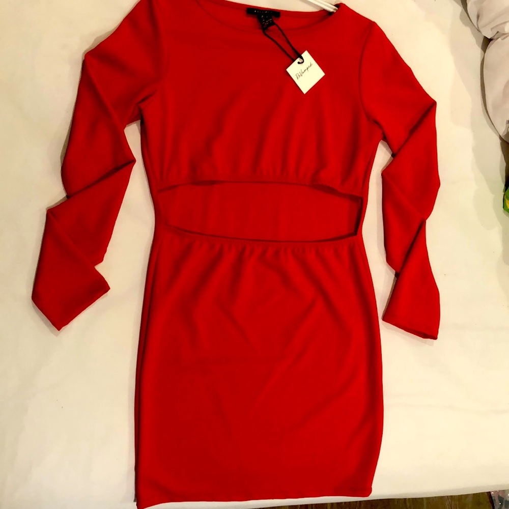 Revamped Long Sleeve Mini Red Dress